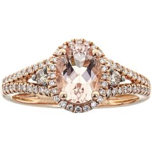 imageGin ampampGrace 14K Rose Gold Genuine Morganite Ring with Diamonds for women  Ethically authentically ampamp organically sourced Ovalcut shaped Morganite handcrafted jewelry for her  Morganite Ring for women