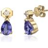 imageGin ampamp Grace 14K Yellow Gold Natural Diamond I1I2 Stud Earring for Women with Pear Cut Genuine Tanzanite