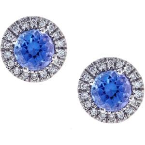 imageGin ampamp Grace 10K White Gold Genuine Tanzanite and Genuine White Sapphire Halo Earring for Women