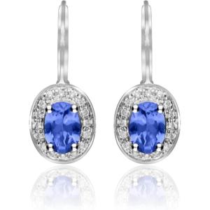 imageGin ampamp Grace 14K White Gold Natural Diamond ampamp Genuine Tanzanite Lever Back Dangle Earring for Women
