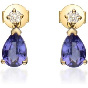 imageGin ampamp Grace 14K Yellow Gold Natural Diamond I1I2 Stud Earring for Women with Pear Cut Genuine Tanzanite