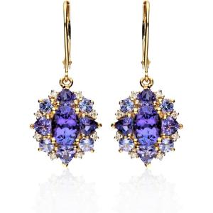 imageGin ampamp Grace 14K Yellow Gold Natural Tanzanite and Natural Diamond I1 Earring for Women