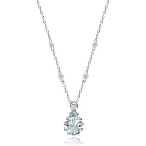 imageGin ampamp Grace 10K White Gold Natural Diamond ampamp Pear Cut Genuine Aquamarine Pendant Necklace for Women