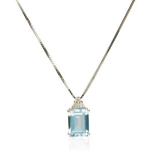 imageGin ampamp Grace 14K White Gold Genuine Emerald Cut 135 Ct Aquamarine ampamp Natural Diamond I1I2 Big Cocktail Pendant for Women