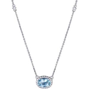 imageGin ampamp Grace 14K White Gold Oval Cut Genuine Aquamarine ampamp Natural Diamond I1I2 Pendant for Women
