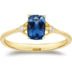 imageGin ampamp Grace 10K Yellow Gold Genuine London Blue Topaz Ring with Diamonds for women  Ethically authentically ampamp organically sourced Cushioncut shaped London Blue Topaz handcrafted jewelry for her  London Blue Topaz Ring for women