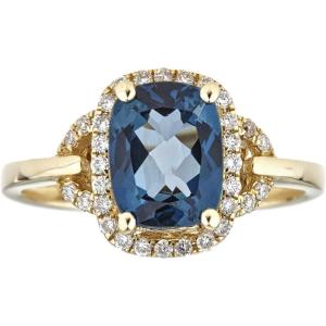 imageGin ampamp Grace 10K Yellow Gold Real Diamond Ring I1 with Genuine London Blue Topaz Daily Work Wear Jewelry for Women Gifts for Her