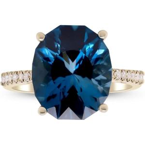 imageGin ampamp Grace 14K Yellow Gold Genuine London Blue Topaz Ring with Diamonds for women  Ethically authentically ampamp organically sourced Ovalcut shaped London Blue Topaz handcrafted jewelry for her  London Blue Topaz Ring for women