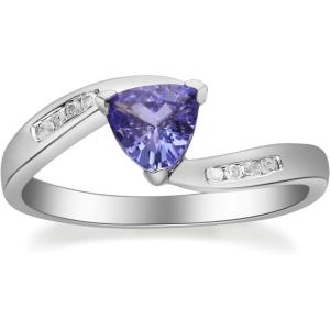 imageGin ampamp Grace 925 Sterling Silver Genuine Tanzanite Ring with Diamonds for women  Ethically authentically ampamp organically sourced Trillioncut shaped Tanzanite handcrafted jewelry for her