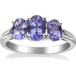 imageGin ampamp Grace 925 Sterling Silver Three Stone Genuine Tanzanite Ring with Diamonds for Women Holiday Gifts  Ethically Authentically ampamp Organically Sourced Ovalcut shaped Tanzanite handcrafted jewelry for her