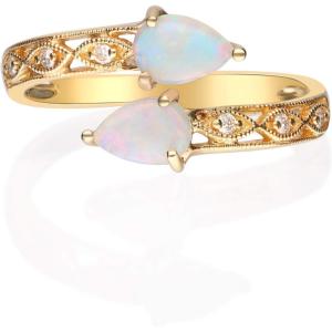 imageGin ampamp Grace womens 14K Yellow Gold Natural Ethiopian Opal Ring With Real Diamonds  Ethically Authentically ampamp Organically Sourced PearCut Shaped Opal HandCrafted Jewelry TW1818RAO14KYG6 6