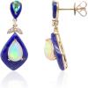 imageGin and Grace 14K Yellow Gold natural Ethiopian Opal Emerald Lapis earrings with Diamonds for women Opal Earrings for women