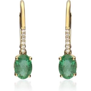 imageGin ampamp Grace 10K Yellow Gold Natural Emerald with Natural Diamond I1I2 Lever Back Drop Style Earring for Women