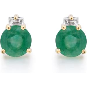 imageGin ampamp Grace 10K Yellow Gold Natural Zambian Emerald Earrings With Natural Diamonds For Women