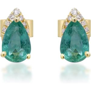 imageGin ampamp Grace 10K Yellow Gold Natural Zambian Emerald Earrings with Natural Diamonds for Women Holiday Gifts  Ethically Authentically ampamp Organically Sourced Pearcut Emerald handcrafted jewelry for her