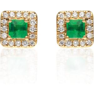 imageGin ampamp Grace 10K Yellow Gold Natural Zambian Emerald Earrings with Natural Diamonds for Women Holiday Gifts  Ethically Authentically ampamp Organically Sourced Squarecut Emerald handcrafted jewelry for her