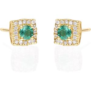 imageGin ampamp Grace 10K Yellow Gold Natural Zambian Emerald Earrings with Natural Diamonds for women  Ethically authentically ampamp organically sourced Roundcut Emerald handcrafted jewelry for her