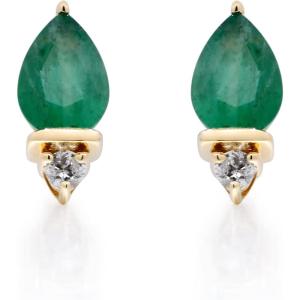 imageGin ampamp Grace 10K Yellow Gold Natural Zambian Emerald Stud Earrings with Natural Diamonds for Women Holiday Gifts  Ethically Authentically ampamp Organically Sourced Pearcut Emerald handcrafted jewelry for her