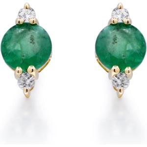 imageGin ampamp Grace womens 14K Yellow Gold Natural Zambian Emerald Earrings With Natural Diamonds  Ethically Authentically ampamp Organically Sourced RoundCut Shaped Emerald HandCrafted Jewelry GJ18793EEM