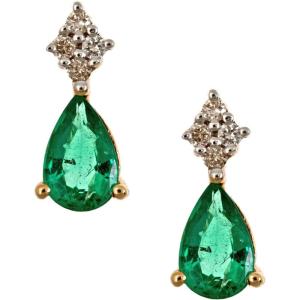 imageGin and Grace 14K Yellow Gold Natural Zambian Emerald Earrings with Natural Diamonds for womenEthically Metal Gemstone Emerald Diamond