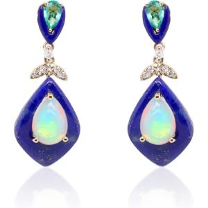 imageGin and Grace 14K Yellow Gold natural Ethiopian Opal Emerald Lapis earrings with Diamonds for women Opal Earrings for women