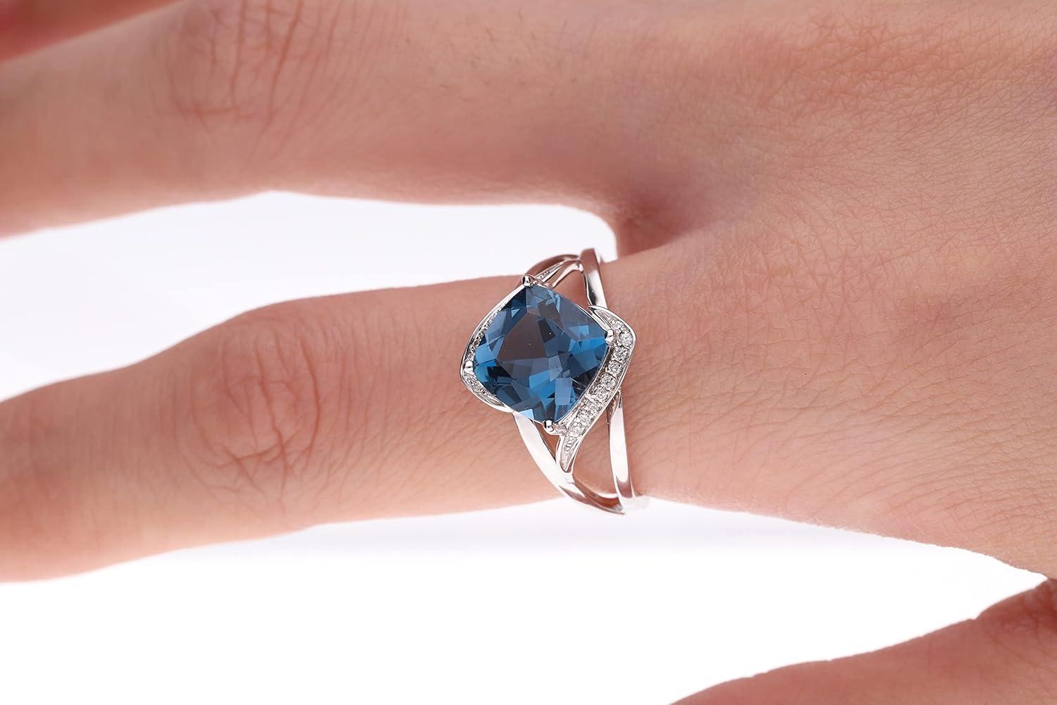 imageGin ampamp Grace 10K White Gold Genuine London Blue Topaz Ring with Diamonds for Women Holiday Gifts  Ethically Authentically ampamp Organically Sourced Cushioncut shaped London Blue Topaz handcrafted jewelry for her  London Blue Topaz Ring for Women Holiday Gifts