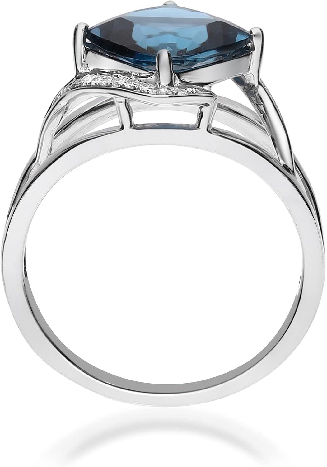 imageGin ampamp Grace 10K White Gold Genuine London Blue Topaz Ring with Diamonds for Women Holiday Gifts  Ethically Authentically ampamp Organically Sourced Cushioncut shaped London Blue Topaz handcrafted jewelry for her  London Blue Topaz Ring for Women Holiday Gifts