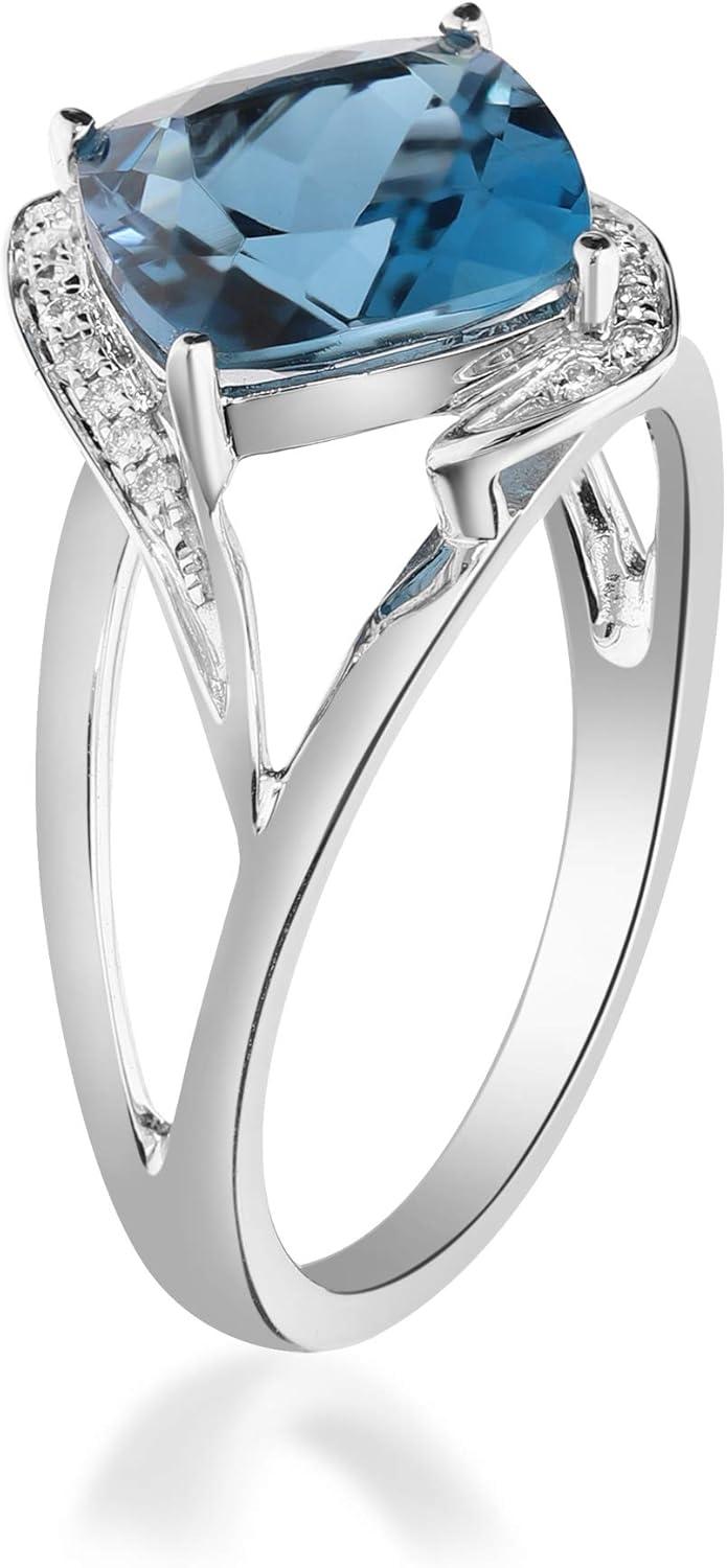 imageGin ampamp Grace 10K White Gold Genuine London Blue Topaz Ring with Diamonds for Women Holiday Gifts  Ethically Authentically ampamp Organically Sourced Cushioncut shaped London Blue Topaz handcrafted jewelry for her  London Blue Topaz Ring for Women Holiday Gifts