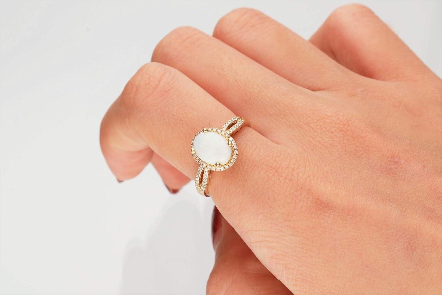 imageGin ampamp Grace 10K Yellow Gold Natural Opal Diamond I1I2 Propose Promise Ring Size 7 for Women