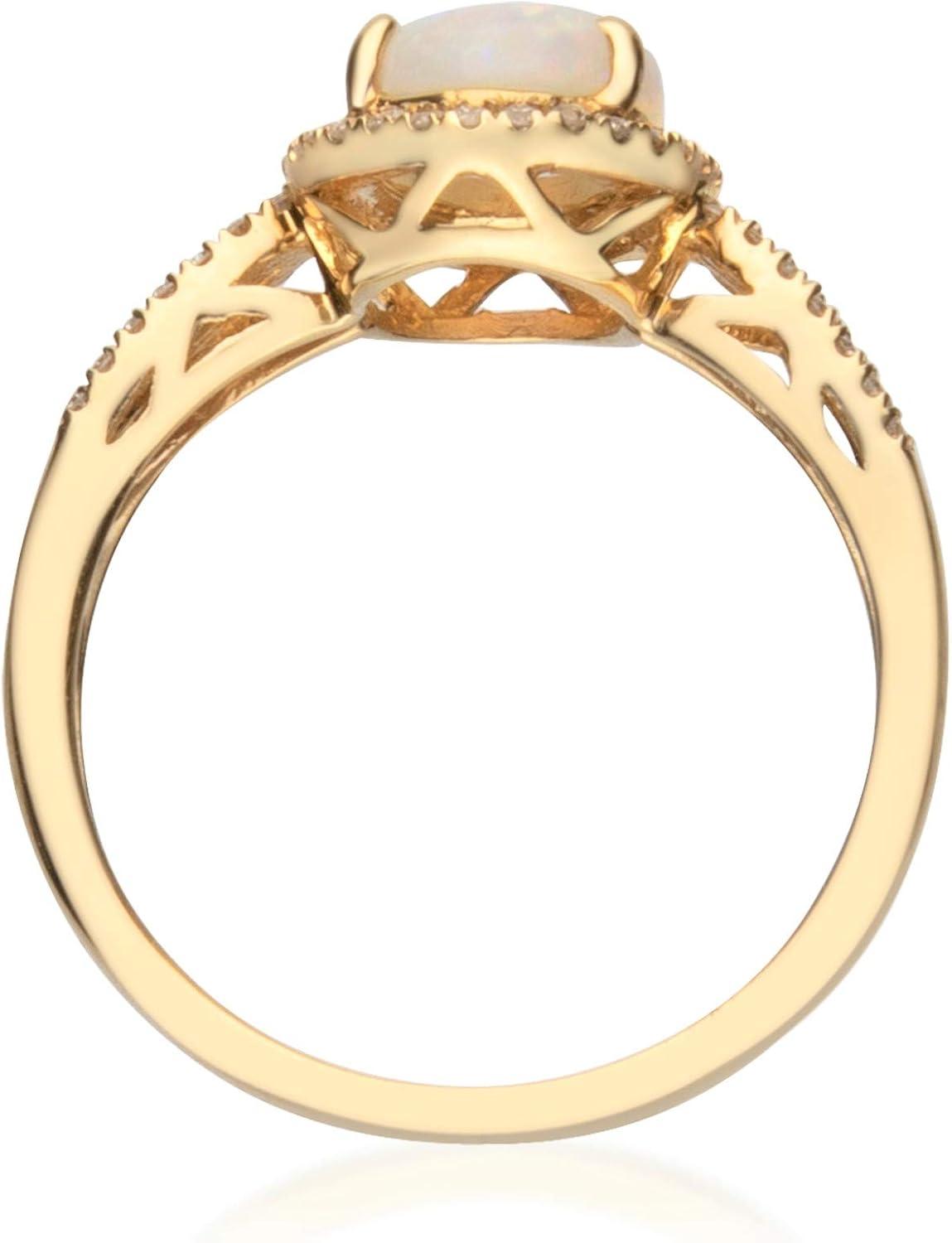 imageGin ampamp Grace 10K Yellow Gold Natural Opal Diamond I1I2 Propose Promise Ring Size 7 for Women