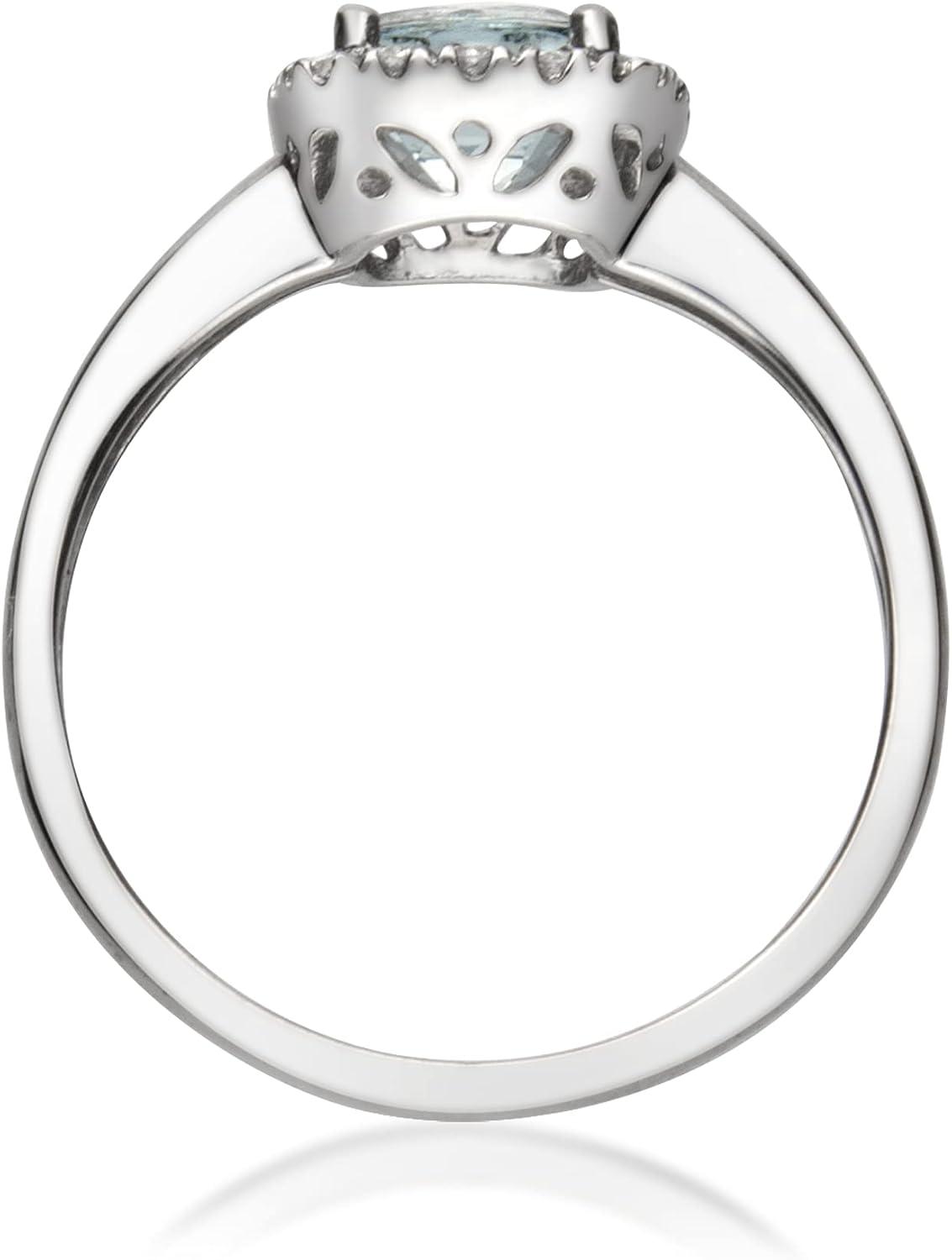 imageGin ampamp Grace 14K White Gold Natural Diamond ampamp Genuine Aquamarine Halo Style Engagement Propose Promise Ring for Women