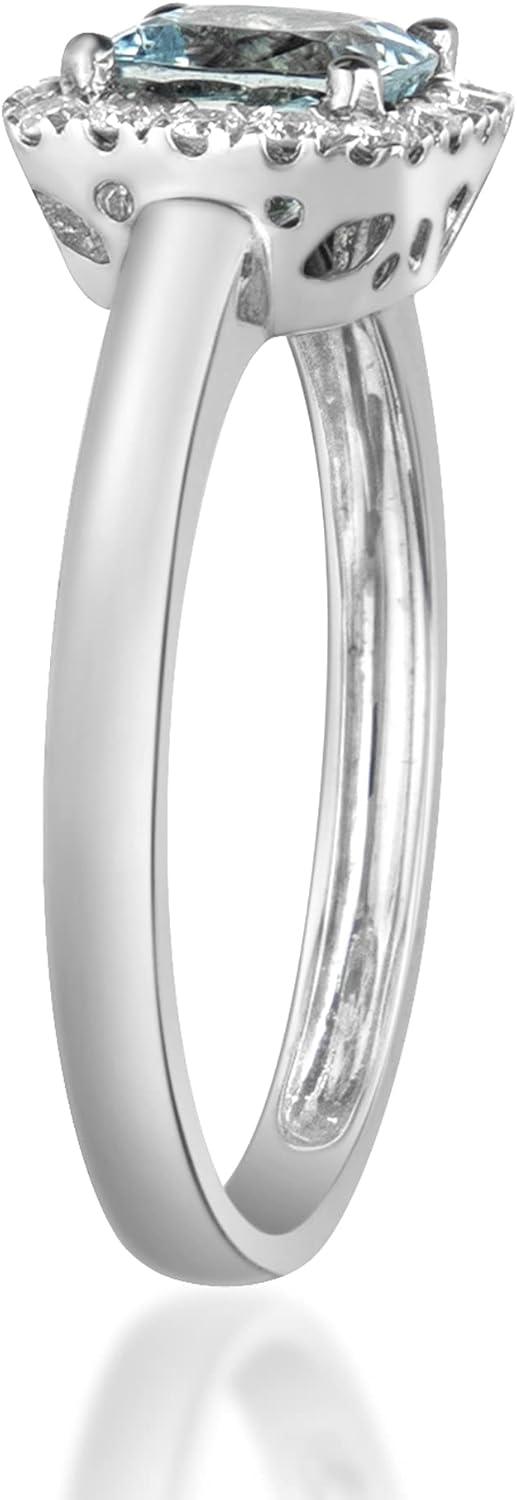imageGin ampamp Grace 14K White Gold Natural Diamond ampamp Genuine Aquamarine Halo Style Engagement Propose Promise Ring for Women