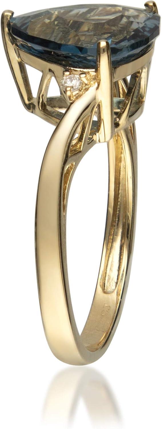 imageGin ampamp Grace 14K Yellow Gold Genuine London Blue Topaz Ring with Diamonds for women  Ethically authentically ampamp organically sourced  TrillionCut shaped London Blue Topaz handcrafted jewelry for her  London Blue Topaz Ring for women