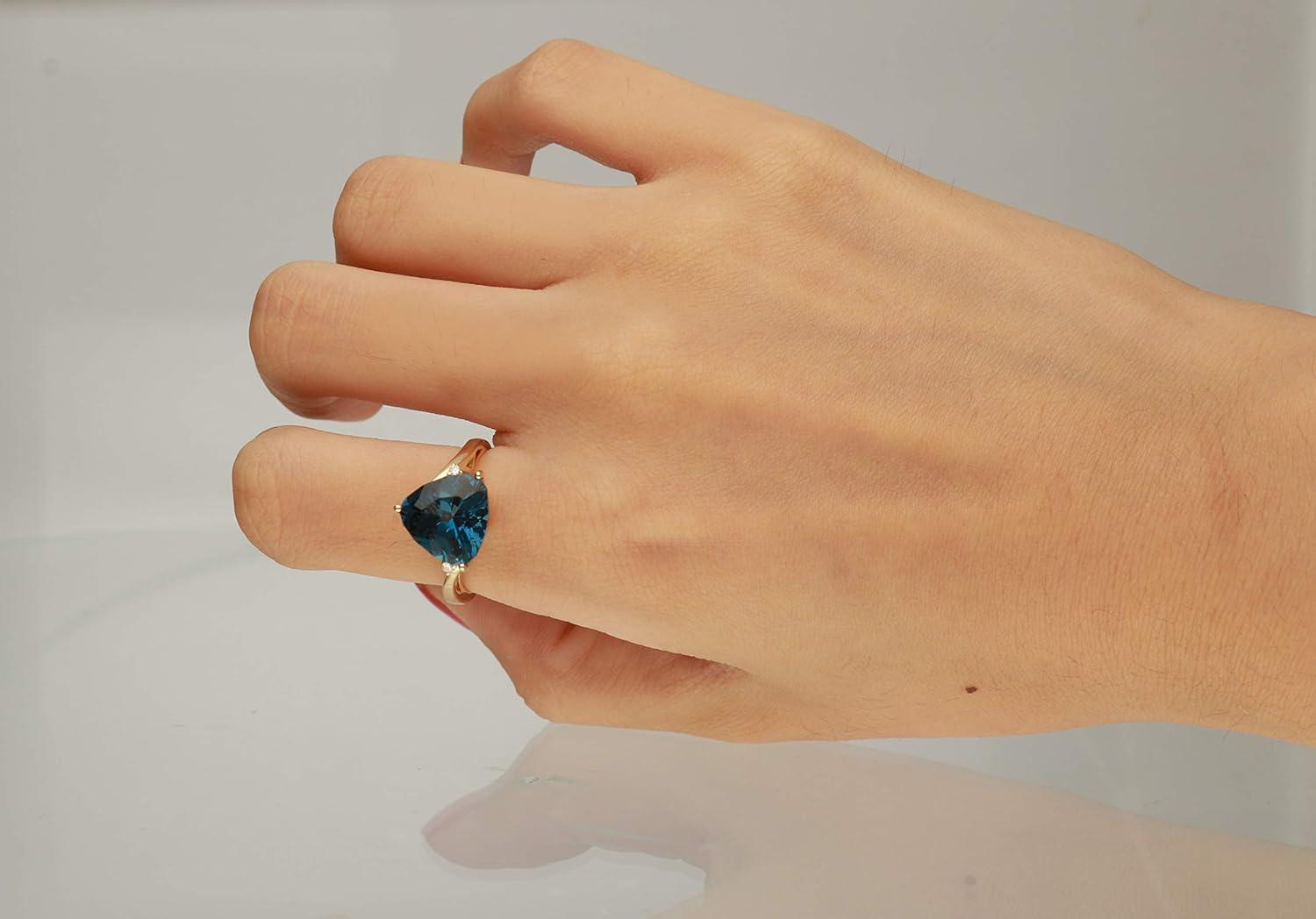 imageGin ampamp Grace 14K Yellow Gold Genuine London Blue Topaz Ring with Diamonds for women  Ethically authentically ampamp organically sourced  TrillionCut shaped London Blue Topaz handcrafted jewelry for her  London Blue Topaz Ring for women