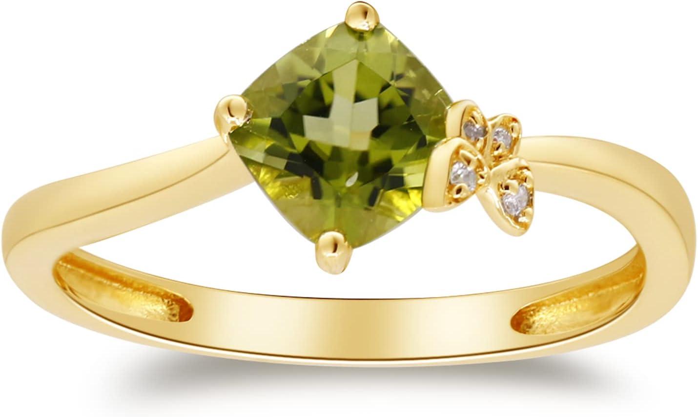 imageGin ampamp Grace 14K Yellow Gold With Genuine Peridot ampamp Natural Diamond I1 Ring for Women Holiday Gifts