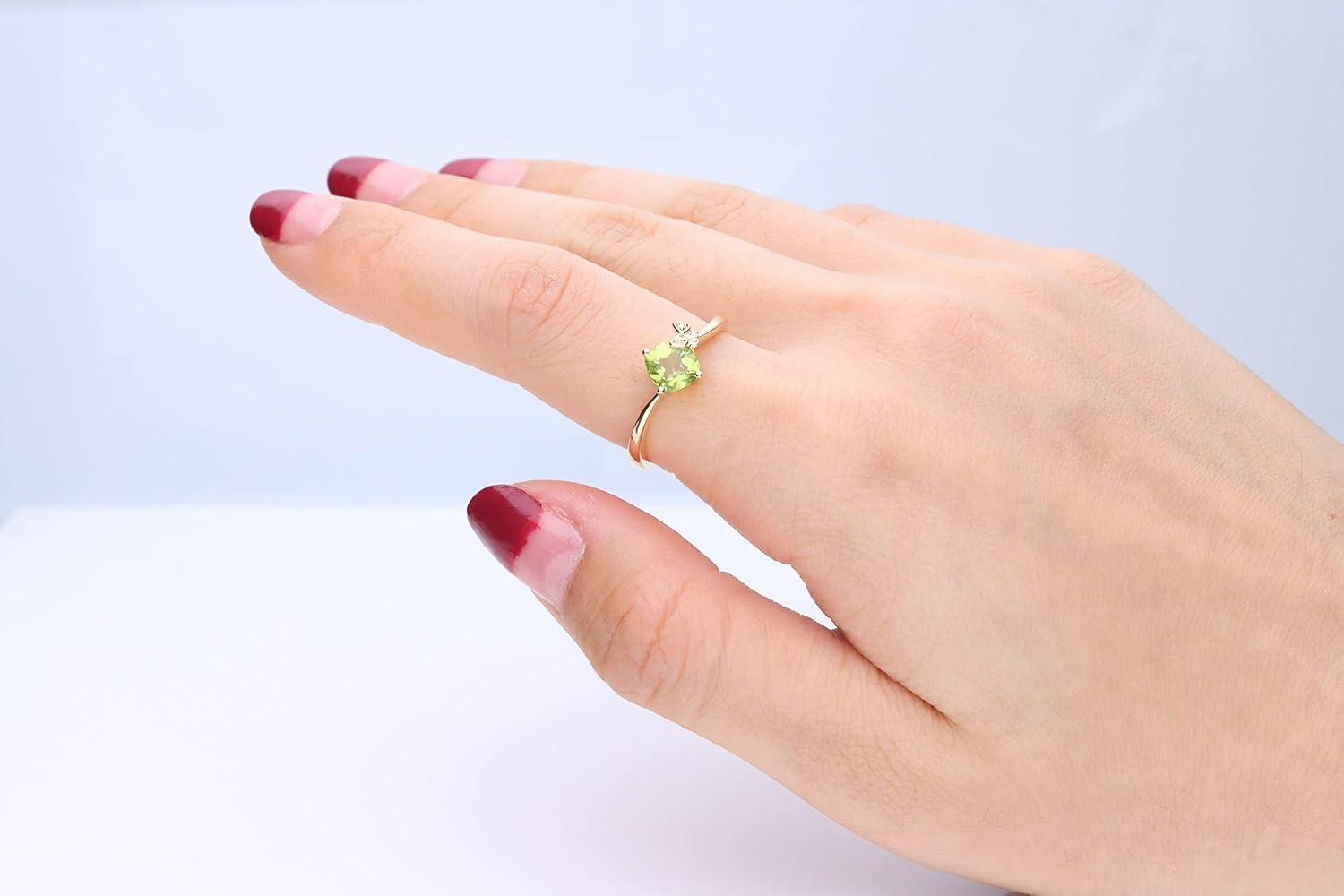 imageGin ampamp Grace 14K Yellow Gold With Genuine Peridot ampamp Natural Diamond I1 Ring for Women Holiday Gifts