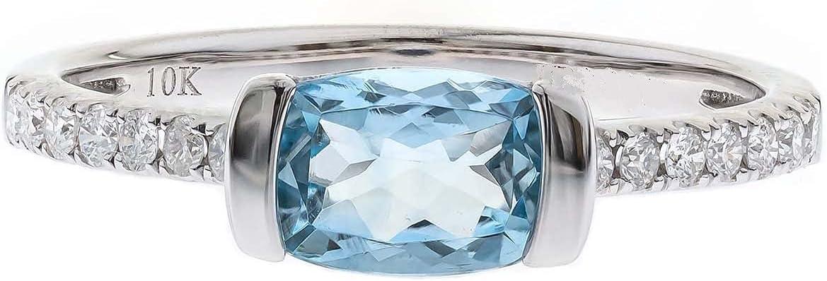 imageGin and Grace 10K White Gold Genuine Aquamarine Ring with Diamonds for Women Holiday Gifts  Ethically Authentically ampamp Organically Sourced Cushioncut shaped Aquamarine handcrafted jewelry for her  Aquamarine Ring for Women Holiday Gifts