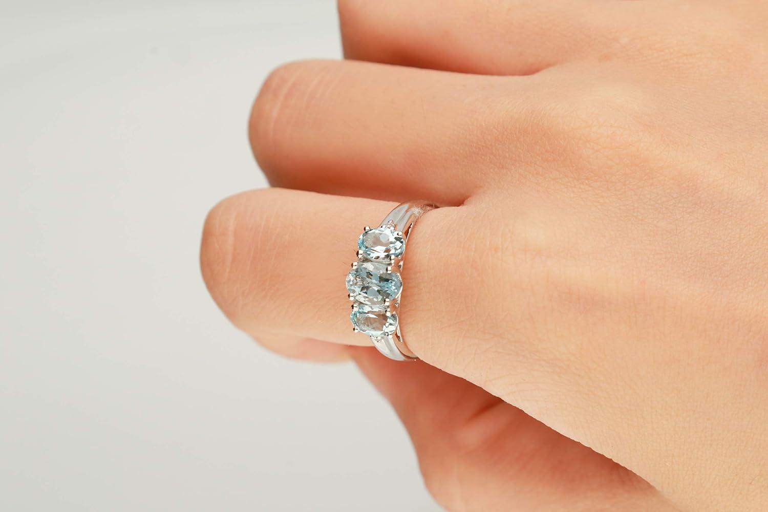imageGin and Grace 10K White Gold Genuine Blue Aquamarine Ring with Diamonds for women  Ethically authentically ampamp organically sourced Ovalcut shaped Aquamarine handcrafted jewelry for her  Aquamarine Ring for women