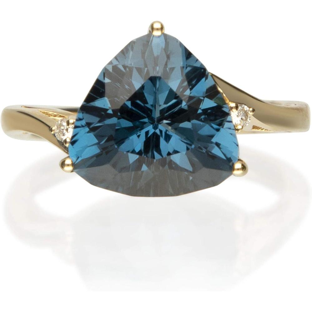 imageGin ampamp Grace 14K Yellow Gold Genuine London Blue Topaz Ring with Diamonds for women  Ethically authentically ampamp organically sourced  TrillionCut shaped London Blue Topaz handcrafted jewelry for her  London Blue Topaz Ring for women