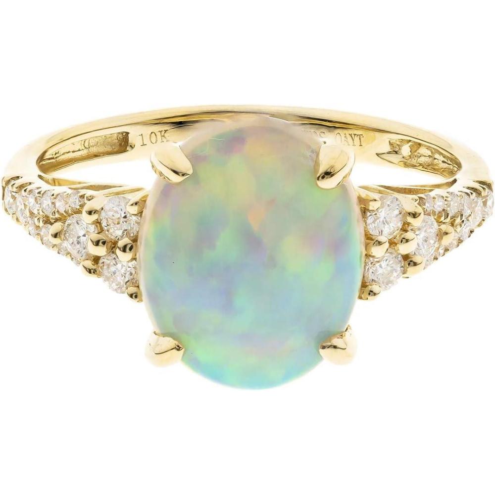 imageGin and Grace 10K Yellow Gold Natural Ethiopian Opal Ring with Real Diamonds for women  Ethically authentically ampamp organically sourced Oval shaped opal handcrafted jewelry for her  Opal Ring for women
