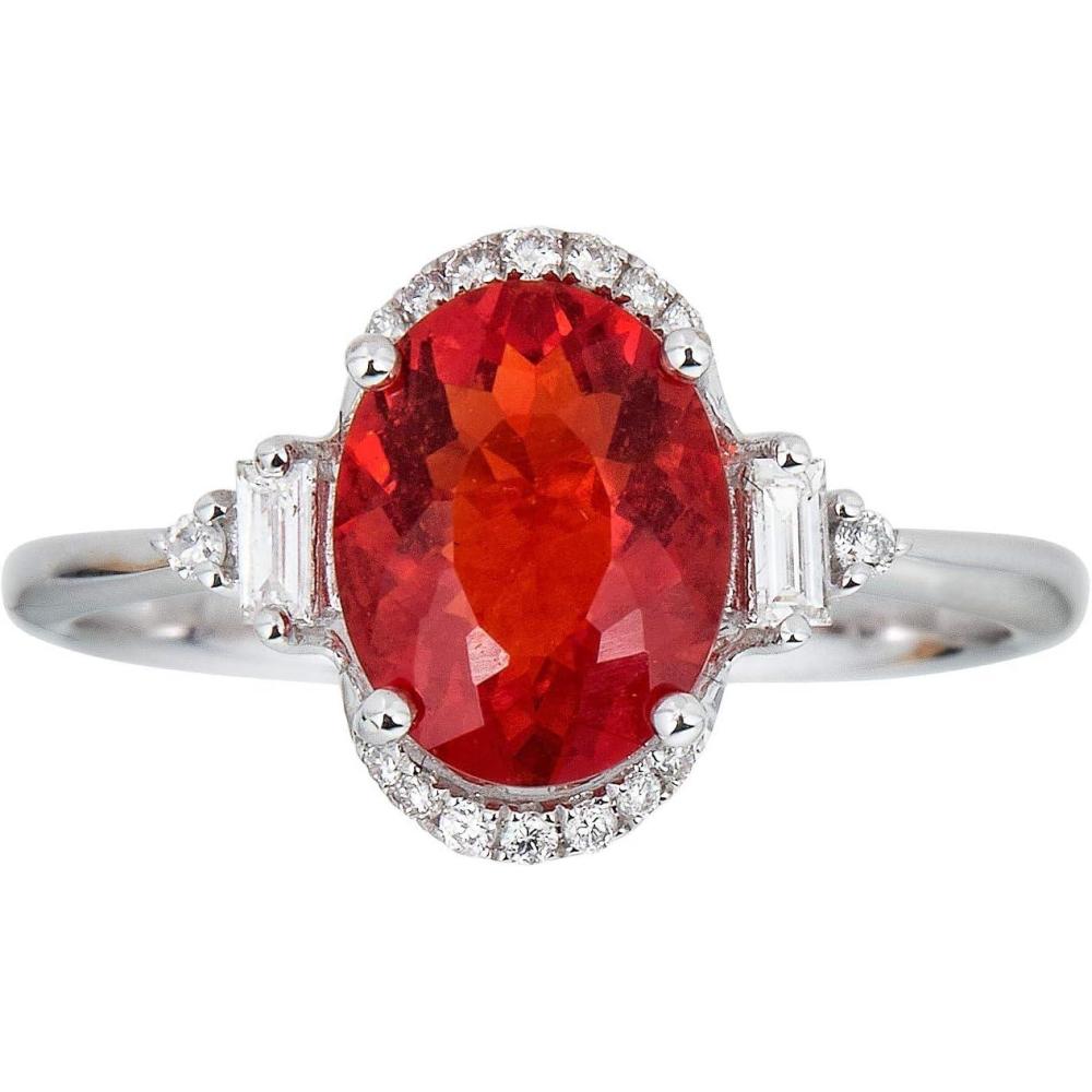 imageGin and Grace 14K White Gold Natural Mexican Fire Opal Ring with Diamonds for women  Ethically authentically ampamp organically sourced Ovalcut shaped opal handcrafted jewelry for her