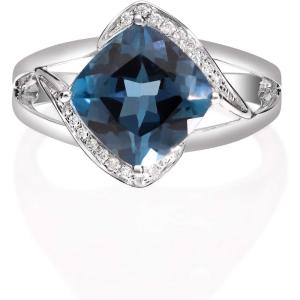 imageGin ampamp Grace 10K White Gold Genuine London Blue Topaz Ring with Diamonds for Women Holiday Gifts  Ethically Authentically ampamp Organically Sourced Cushioncut shaped London Blue Topaz handcrafted jewelry for her  London Blue Topaz Ring for Women Holiday Gifts