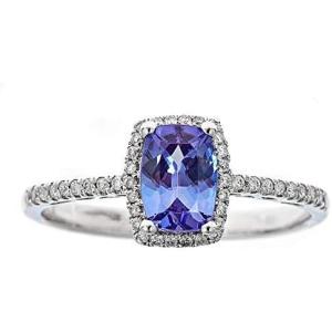 imageGin ampamp Grace 10K White Gold Genuine Tanzanite Ring with Diamonds for women  Ethically authentically ampamp organically sourced Cushioncut shaped Tanzanite handcrafted jewelry for her