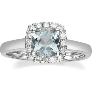 imageGin ampamp Grace 14K White Gold Natural Diamond ampamp Genuine Aquamarine Halo Style Engagement Propose Promise Ring for Women