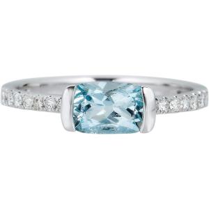imageGin and Grace 10K White Gold Genuine Aquamarine Ring with Diamonds for Women Holiday Gifts  Ethically Authentically ampamp Organically Sourced Cushioncut shaped Aquamarine handcrafted jewelry for her  Aquamarine Ring for Women Holiday Gifts