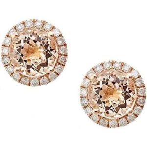 imageGin ampamp Grace 10K Rose Gold Genuine 16 Ct Morganite ampamp Natural Diamond I1I2 Stud Earring for Women