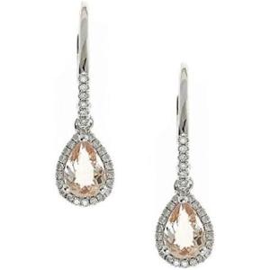 imageGin ampamp Grace 14K White Gold Natural Diamond I1I2 ampamp Pear Cut Genuine Morganite LeverBack Dangle Earring for Women