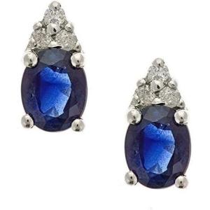 imageGin ampamp Grace 10K White Gold Genuine Blue Sapphire ampamp Natural Diamond I1I2 Stud Earring for Women