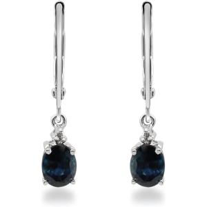 imageGin ampamp Grace 10K White Gold Genuine Blue Sapphire with Diamond I1I2 Lever Back Drop Style Earring for Women