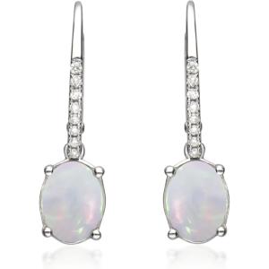 imageGin ampamp Grace 10K White Gold Natural Ethiopian Opal earrings with Diamonds for women  Ethically authentically ampamp organically sourced oval shaped opal handcrafted jewelry for her